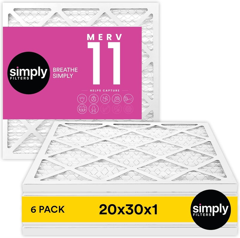 SIMPLY 20x30x1 Air Filter, Merv 11, 6 Pack, For Home AC Furnace & HVAC (Actual Size: 19.75"x29.75"x0.75") DUST, Pet, & Allergy Control - Image 1